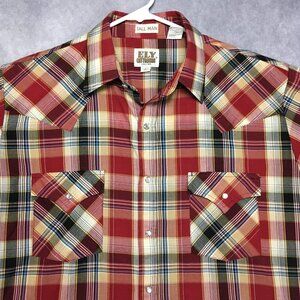 Ely Cattleman Mens Pearl Snap Western Shirt size Large Tall Man Short Sleeve Red